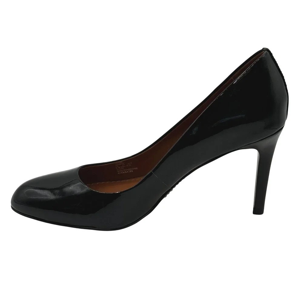 Coach FG1485 Womens Black Patent Leather Round Toe Stiletto Heel Pumps Size 8.5B